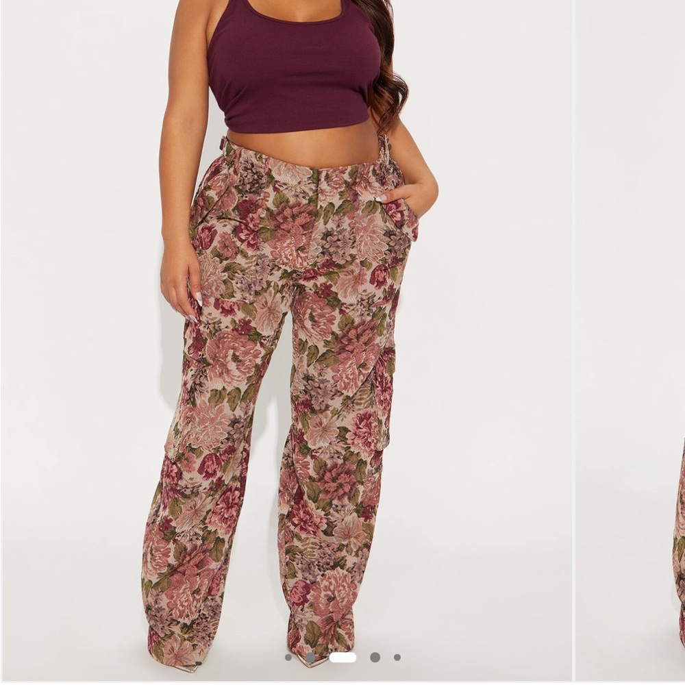 Fashion Nova Floral Print Trousers - Pink and Green